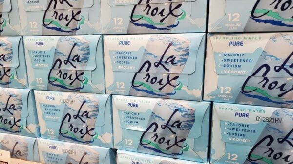 Photograph of a stack of 12-can packs of the La Croix Sparkling Water in Lafayette, California